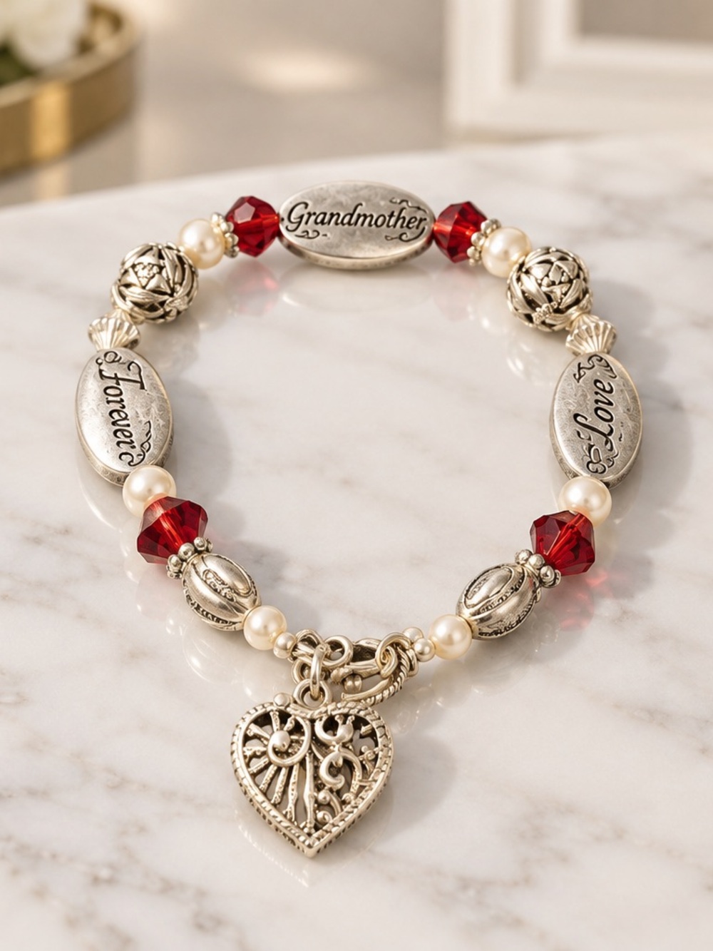 Vintage 80s Grandmother Forever Love Charm Bracelet 8" | Toggle Clasp Deadstock